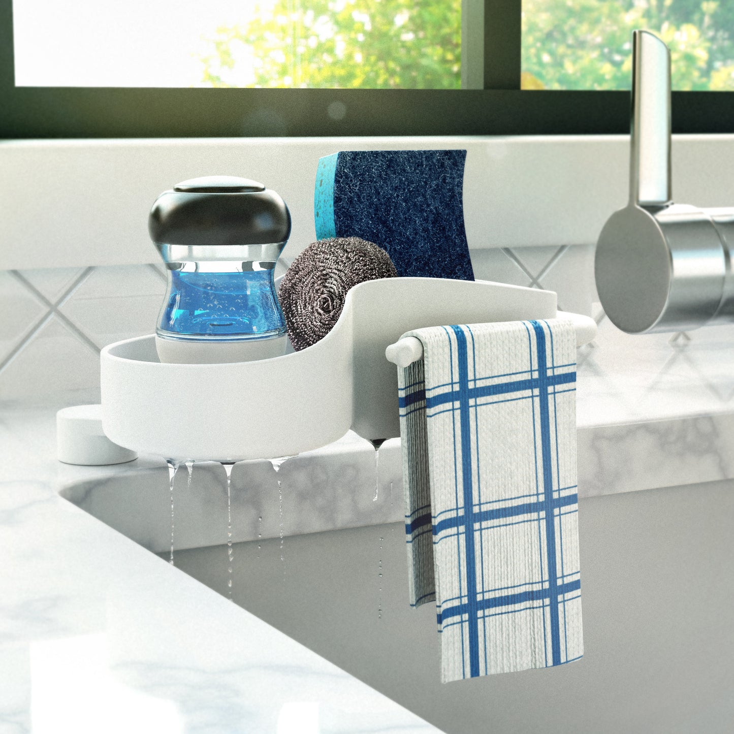 Sink SideKick Floating Glue Magnet Sink Caddy Organizer Ultra Hygienic No Drill White or Gray