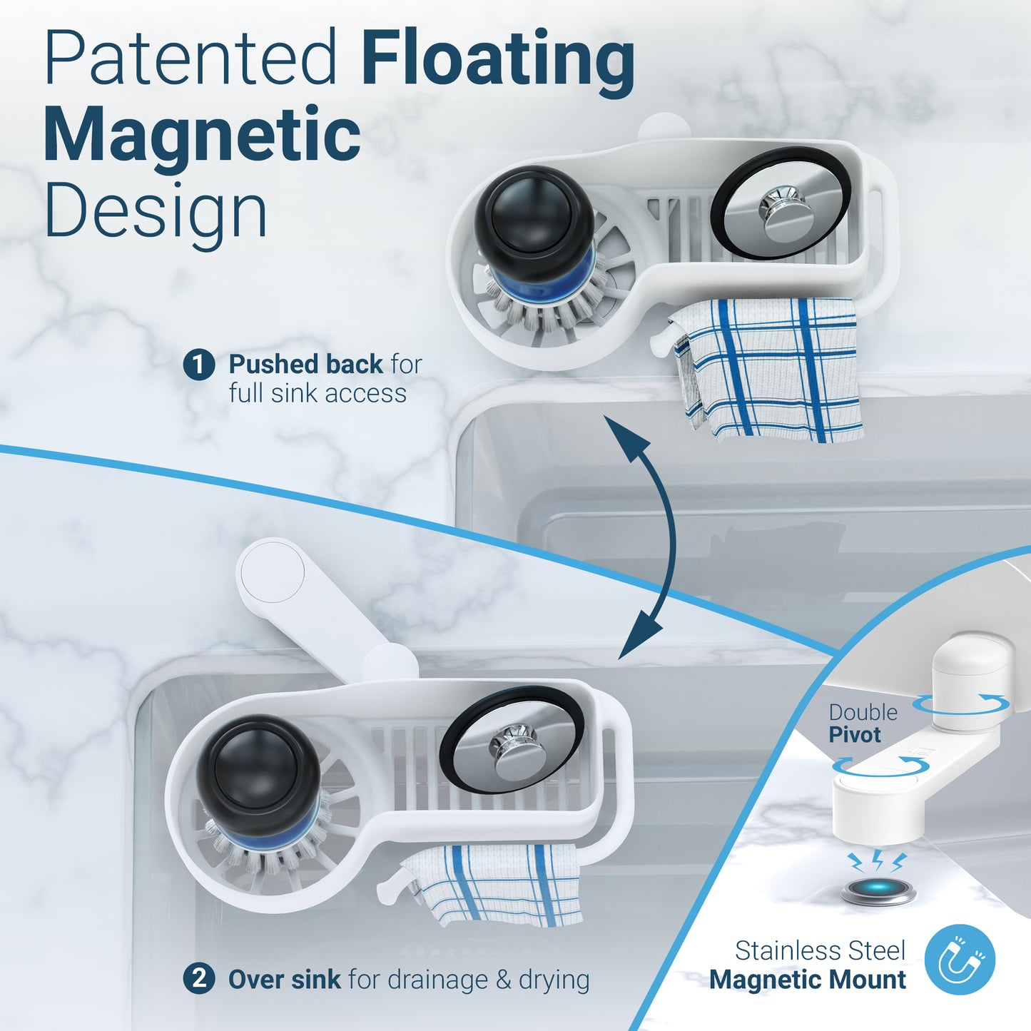 Sink SideKick Floating Glue Magnet Sink Caddy Organizer Ultra Hygienic No Drill White or Gray