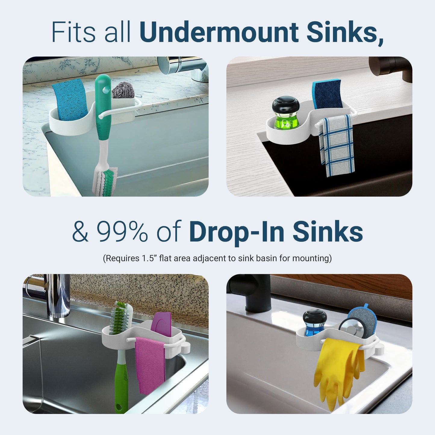Sink SideKick Floating Glue Magnet Sink Caddy Organizer Ultra Hygienic No Drill White or Gray