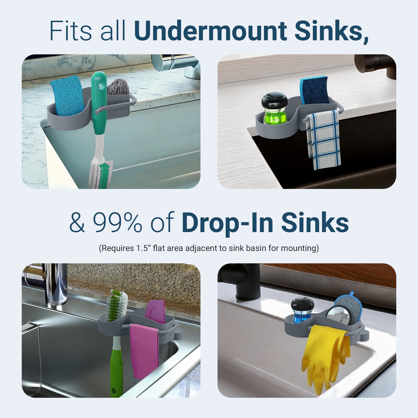 Sink SideKick Floating Glue Magnet Sink Caddy Organizer Ultra Hygienic No Drill White or Gray