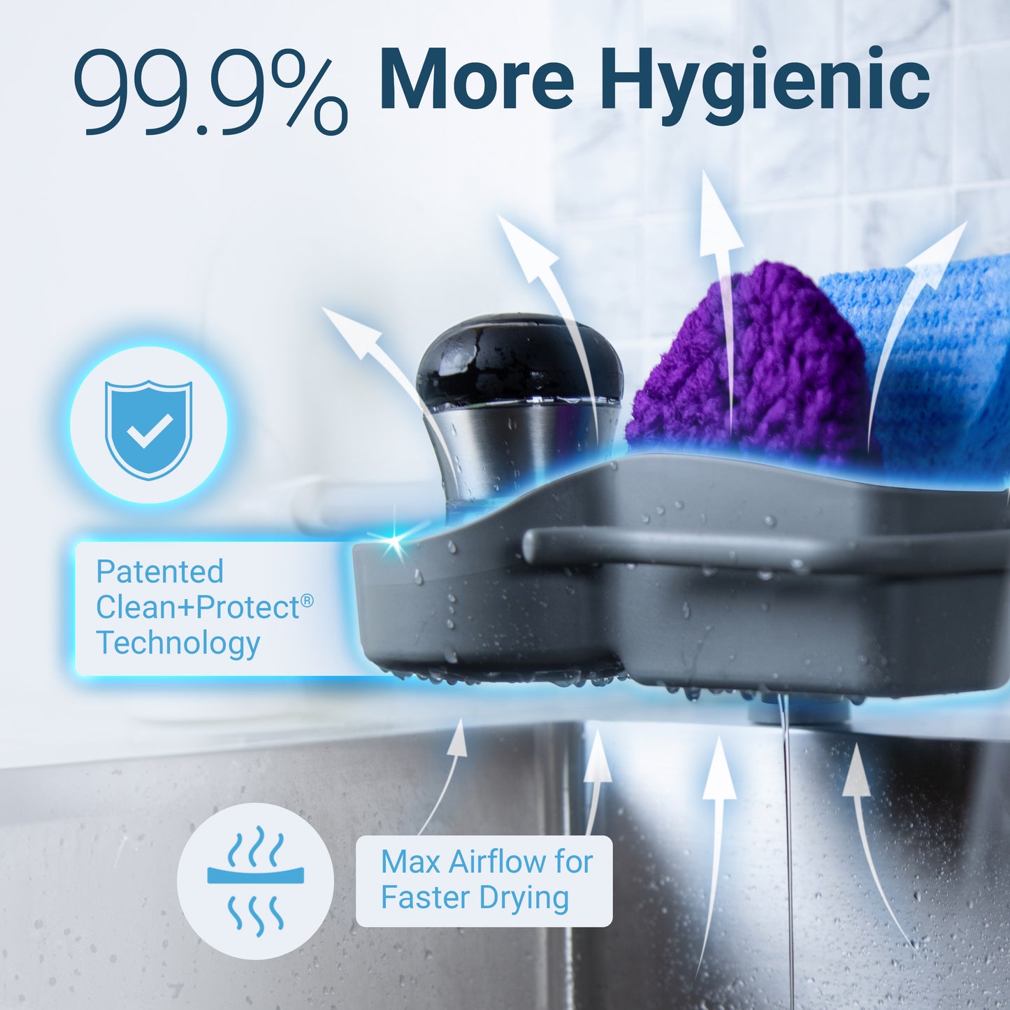 Sink SideKick Floating Glue Magnet Sink Caddy Organizer Ultra Hygienic No Drill White or Gray