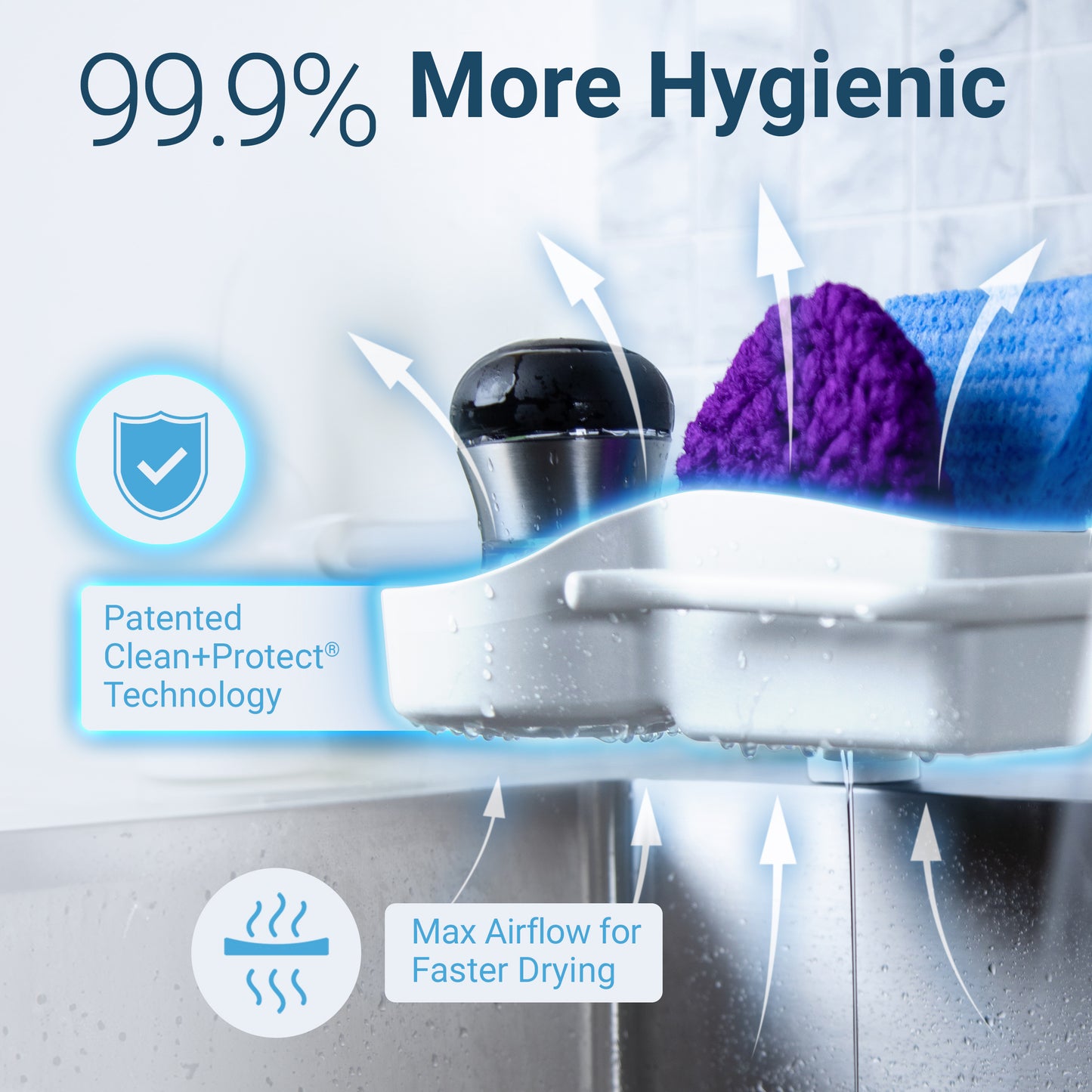 Sink SideKick Floating Glue Magnet Sink Caddy Organizer Ultra Hygienic No Drill White or Gray