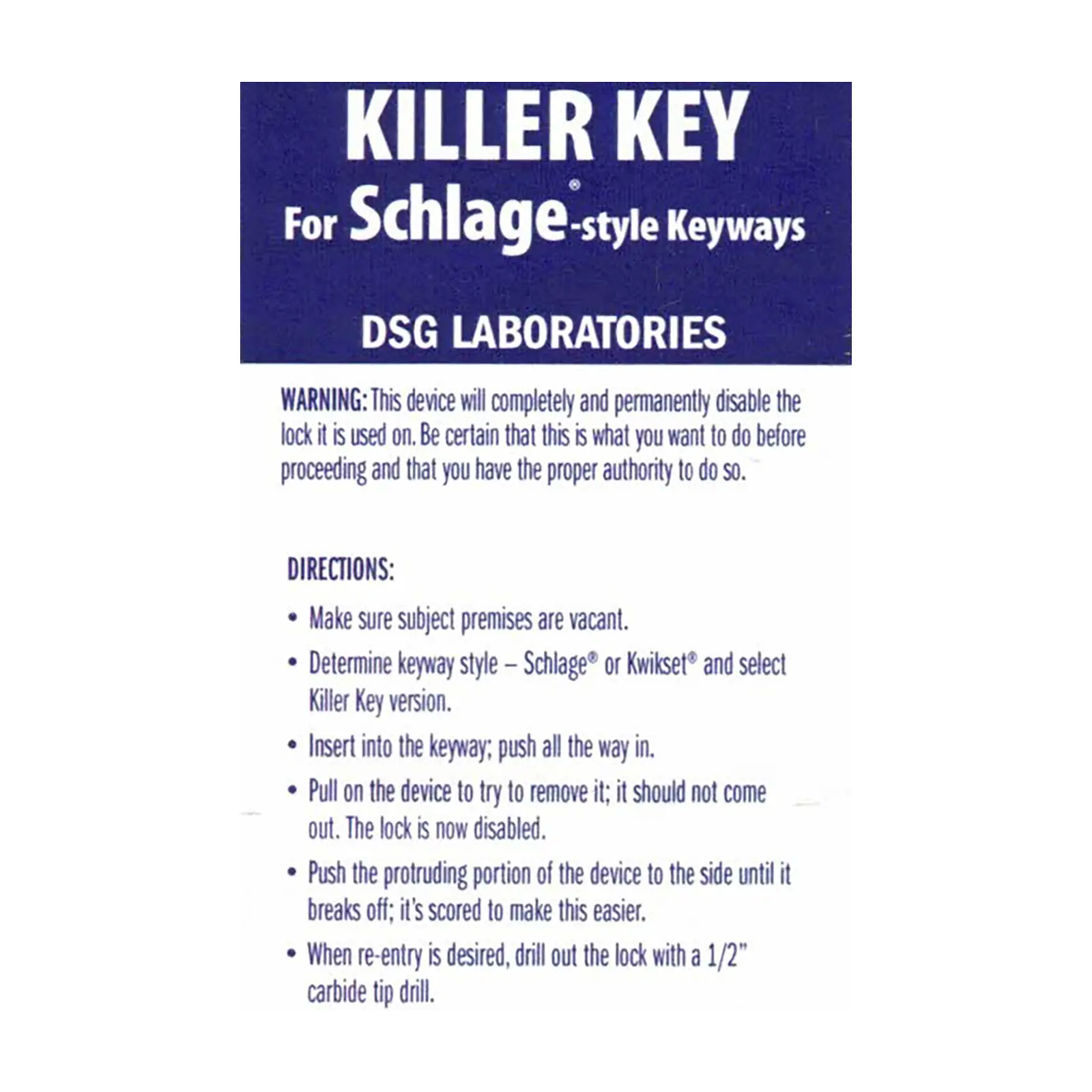 Killer Key Schlage Description